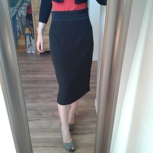 Eva Mendes High Waist Black Tuxedo Midi Skirt